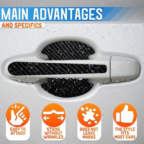 PIKTIME 8Pcs Car Door Handle Protector - Stickers Door Handle Cover Carbon Fiber Vinyl Wrap Black Car Protector - Sticker Pack Protection Film for Cars - Thumbnail 4
