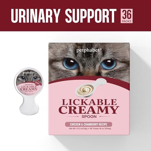 PETPHABET Lickable Cat Treats Spoon, 36 Count Creamy Puree Kitten Treats Chicken Slamon & Cranberry Recipe, Functional Wet Paste Cat Snacks for Urinary Health, Grain-Free Kitty Treat with Taurine - Thumbnail 2