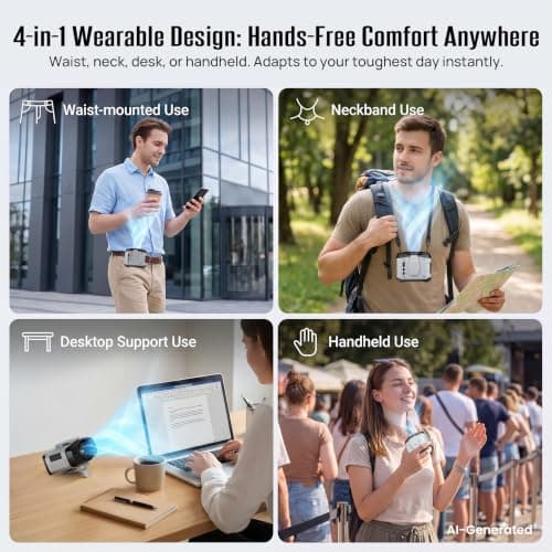 Portable Waist Fan Clip on Belt, 100 Speeds Adjustable Hands-Free Neck Fan, Waist Fan up to 24H Cooling, Hands-Free Hanging mini waist fan for Warehouse, Camping, Outdoor,Travel, Gray - Thumbnail 4