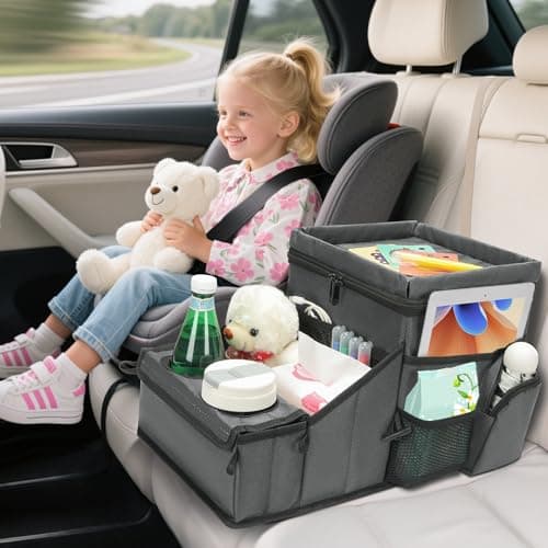 Car Seat Organizer, Backseat Car Organizer with Cup Holder Tray and Storages for Kids and Adults, Portable Travel Cooler for Car for Front or Back Seat Passenger Organizer Ccompartment (Grey) - Thumbnail 6
