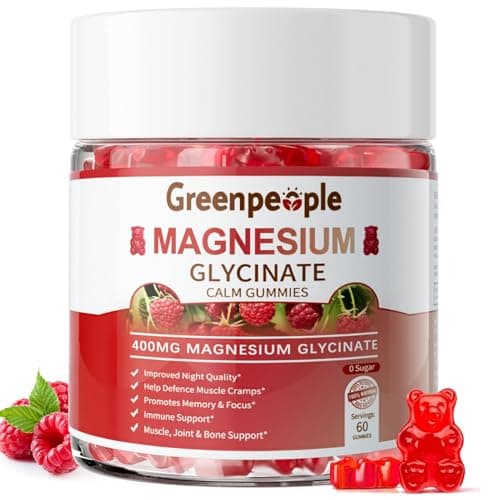 GREENPEOPLE Magnesium Glycinate Gummies 400mg - Sugar Free Magnesium Supplement with Magnesio Citrate, Vitamin D, and B6 for Calm Support & Sleep for Adults - High Absorption - Raspberry Gummies - Image 1