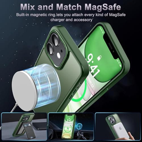Newfuture Designed for iPhone 11 Case with Strong Magnetic [13 FT Military Drop Protection] [Compatible with Magsafe] Slim Translucent Matte Shockproof with Anti-Fingerprint Phone Case, Dark Green - Thumbnail 2