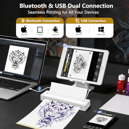 Bagana Tattoo Stencil Printer, 2-in-1 Wireless Bluetooth Thermal Printer for Tattoo Stencils & Documents, Portable Temporary Tattoo Transfer Machine Kit for Tattoo Artist & Beginner, White - Thumbnail 3