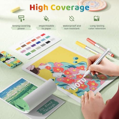 HOTU Long Lasting Acrylic Paint Markers Brush Tip 18 Colors, Automatic Ink Control Acrylic Markers for Adults Coloring Book No bleeding, Paint Pens for Rock Painting Fabric Wood Eggs DIY Crafts - Thumbnail 3