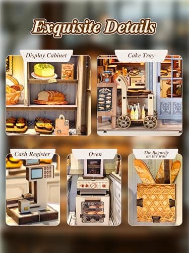 Book Nook Kit - DIY Miniature House Bakery Patisserie Dollhouse Kit for Adults and Teens, Booknook Tiny House Bakery Shop Bookshelf Decor 3D Wooden Puzzle, Gifts for Family, Friends (with Glue) - Thumbnail 4