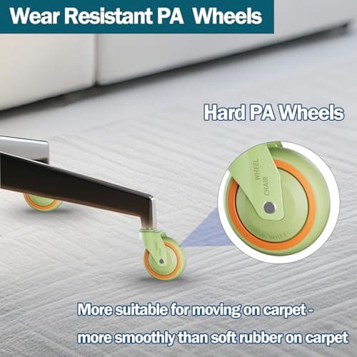TESUMI Tangle-Free Office Chair Wheels Replace Office Chair Mats, 11mm Universal Fit Hard PA Wheels 3" Inch Heavy Duty Gaming Desk Computer Chair Caster Wheels for Carpet Floor - Set of 5 （Green） - Thumbnail 6