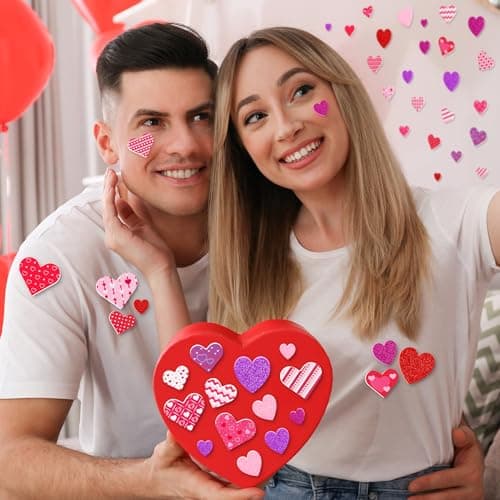 100 PCS Valentines Stickers, Self-Adhesive Foam Heart Stickers Valentines Decor, 3 Sizes Glitter Matte Dots Stripes Foam Stickers, Colorful Valentine Crafts for DIY Card Envelopes Decorations - Thumbnail 6