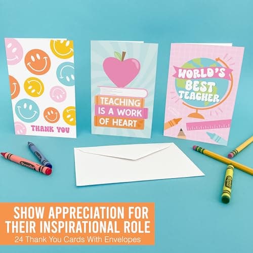 Hadley Designs 24 Teacher Thank You Cards with Envelopes - 6 x 4 Teacher Appreciation Cards Bulk, End of School Year, Graduation 2026, Teachers Appreciation Week, Thank You Teachers Card from Student - Thumbnail 6