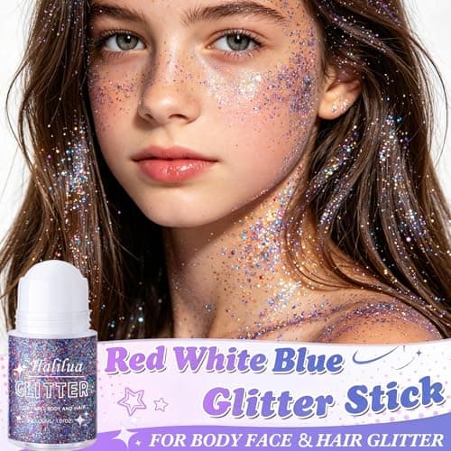 Red White and Blue Body Glitter Gel,4th of July Accessories Roll-on Face Glitter,Sparkling Face Hair Glitter for 4th of July Outfits Women Kids,Patriotic Glitters President's Day Rave Festival Makeup - Thumbnail 3