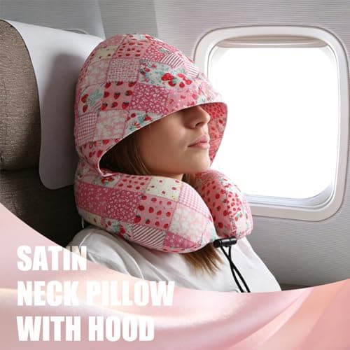 BAIKEA Satin Neck Pillow with Hood Pixie Pillows for Short Hair Sleep Travel Airplane Memory Foam Long Flight Plane Essentials Blue - Thumbnail 2