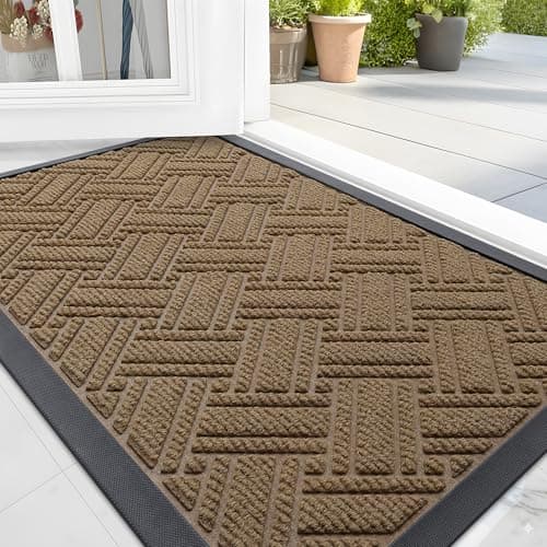 OLANLY Indoor Outdoor Mat, Sturdy Natural Rubber Floor Mat, Non Slip Low Profile Waterproof Doormat, and Stain Front Door Mats, Easy Clean Patio Entrance Mat, 30''x17'', Light Brown - Image 1