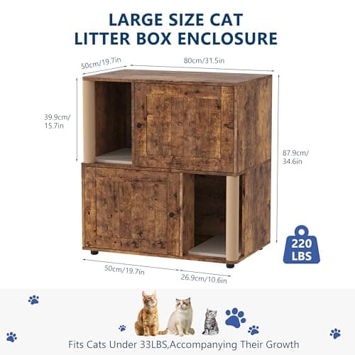 Garvee Double Layer Cat Litter Box Furniture, 2 in 1 Hidden Litter Box Furniture with Scratching Post and Litter Mats, Wooden Corner Cabinet Cat Washroom Bed - Thumbnail 3
