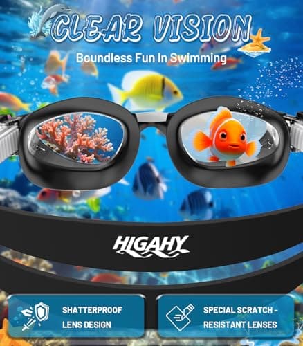 HIGAHY Swim Goggles for Kids 6-14, Anti-Fog UV Protection Clear Swimming Goggles, Leakproof Pool Swim Goggles for Boys Girls (Blackwhite - Clear Lens) - Thumbnail 4