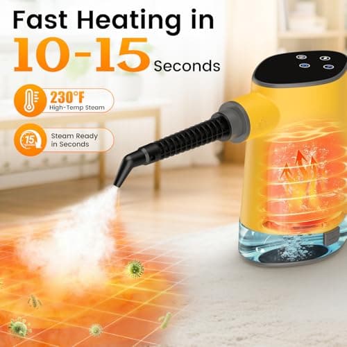 Steam Cleaner, Adjustable Handheld Steam Cleaner for Home, 10s Fast Heat-Up & 450mL Tank, Multi-Surface Portable Steamer for Cleaning Floor/Grout/Car/Kitchen & Bathroom Yellow - Thumbnail 3