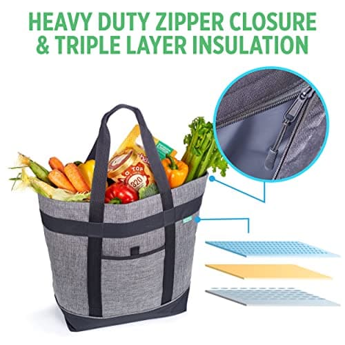 Jumbo Insulated Cooler Bag (Charcoal) with HD Thermal Insulation - Premium, Collapsible Soft Cooler Makes a Perfect Insulated Grocery Bag, Food Delivery Bag, Travel Bag, Beach or Picnic Bags - Thumbnail 4