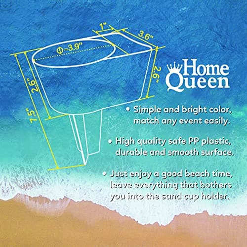 Home Queen Beach Cup Holder with Pocket, Multifunctional Sand Cup Holder for Beverage Phone Sunglass Key, Beach Accessory Drink Sand Coaster, Set of 6 (Blue, Teal, Purple, Green, Orange and Yellow) - Thumbnail 2