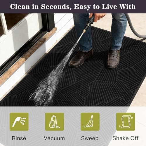 BelleCosy Low Profile Door Mat Indoor Outdoor, 3′ x 6′ Heavy Duty Non Slip Entryway Rug for High Traffic Areas, Grid-Pattern Waterproof All-Weather Floor Mat for Mudroom, Garage, Pet Paths - Thumbnail 5