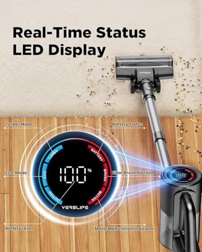 Cordless Vacuum Cleaner, 500W/40KPA Lightweight Stick Vacuum up to 40 mins Runtime, LED Display and Green Headlights, 6-Stages Filtration, Self-Standing Vacuum for Home Hard Floor, Carpet and Pet Hair - Thumbnail 2