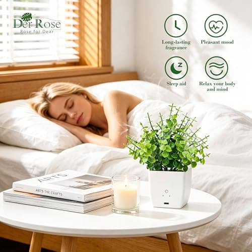 Der Rose Fake Plants Artificial Plants, Green Eucalyptus Style in White Pot, Small Decorative Accent for Bathroom Office Desk Shelf Bedroom Home Decor - Thumbnail 5