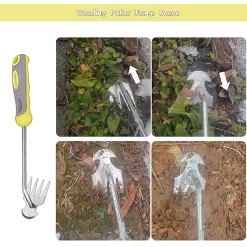 Weed Puller Tool, 3 Pack Garden Stainless Steel Manual Hand Weeder with Ergonomic Soft Grip Handle, L-Shape Crack Weeder, V-Shape Uprooting Tool & 4 Teeth Weed Puller for Lawn, Driveway, Paver Cracks - Thumbnail 4