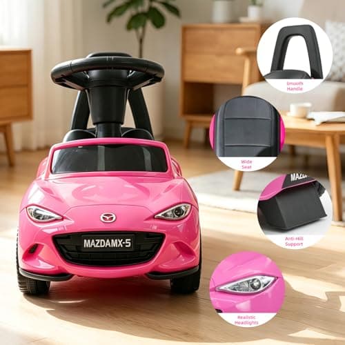 HEIMILI Mazda Licensed Kids Push Car, Toddler Ride On Toy with Anti-Slip Wheels & Safety Bumper Guards, Foot to Floor Toy for Indoor & Outdoor (Pink) - Thumbnail 3