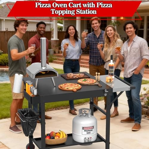 AOKEMAi Grill Table for Oon Pizza Oven Accessories, Ninja Pizza Oven Table with Extendable Desk - Fit Gozney, Solo Stove, Durable Outdoor Grill Cart Stand with Food Prep Topping Station for Backyard - Thumbnail 2