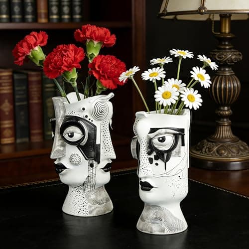 U WONDERFUL Face Vase - Flower Vase Unique, Funny Cool Abstract Art Decor Vase for Plants, Boho Flower Vase for Home Living Room Office Book Shelf - Thumbnail 6