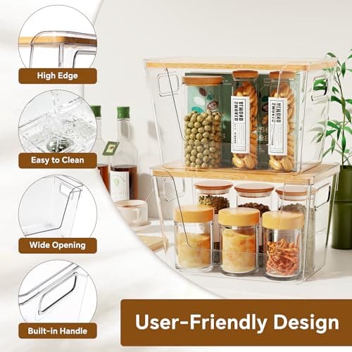 Criusia 2 Set Pantry Organizers and Storage with Bamboo Lids, Stackable Clear Bins for Onion, Potato, Fruit, Vegetables, Trash Bag Dispenser, Kitchen and Under Sink Organizer - Thumbnail 5