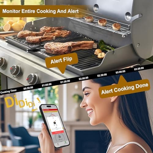 WiFi Bluetooth Wireless Meat Thermometer, Unlimited Range, 7 NIST Certified Accuracy Sensors with Ambient Temp Remote Monitoring for BBQ Grill, Oven, Smoker, Air Fryer (1, Black, Medium) - Thumbnail 4
