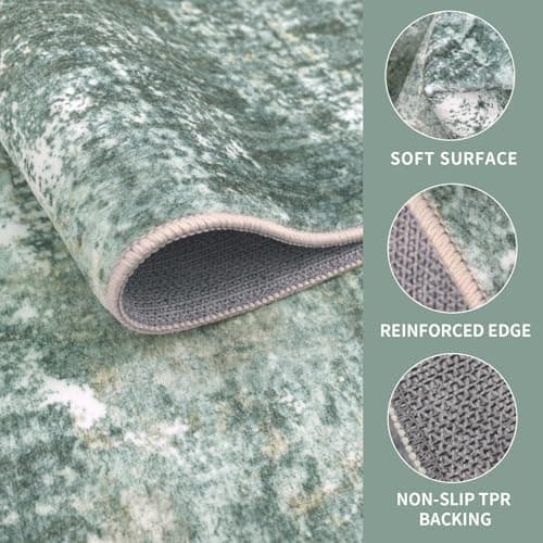 Dotiiorug Modern Abstract Washable Area Rug for Living Room,Low Pile 5x7 Non Slip Carpet Non-Shedding Area Rug Soft Indoor Stain Resistant Rug Sage Green - Thumbnail 2