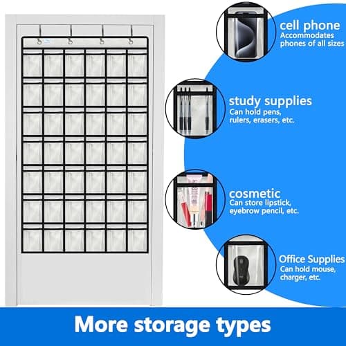 zebricolo,classroom cell phone holder, 42 Expandable pockets,teacher must haves,Classroom Organization and Storage,Durable and versatile, 42 number stickers,classroom decor,pocket chart, White/Black - Thumbnail 4