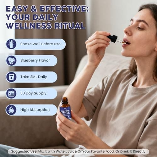 Cortisol Supplements for Women - Cortisol Manager Liquid Drops with Magnesium, Ashwagandha & Rhodiola rosea, L-theanine - Promotes Relaxation & Better Sleep, Mood, Blueberry Flavors, 1FL.OZ(2PC) - Thumbnail 6