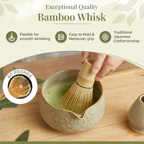 Matcha Whisk Set 9pcs – Matcha Tea Set with Ceramic Matcha Bowl, Bamboo Whisk (Chasen), Scoop, Sifter | Matcha Kit for Japanese Tea Ceremony & Beginners(Mottled) - Thumbnail 3