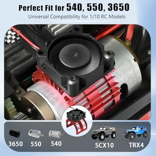 Alloy Heat Sink with 5V Cooling Fan for Traxxas Trx4 Slash ARRMA SCX10 and 1/10 RC Car - Compatible with 540, 550, 3650 Size Brushless Motor (Red) - Thumbnail 4