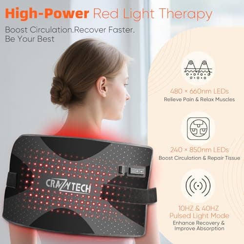 CRAZYTECH Red Light Therapy Pad for Body, 24"x12" Large 48W High Power Infrared Heating Blanket with 240 LEDs, Near Infrared Mat Wrap for Back Shoulder Knee & Dogs, 5 Levels 3 Modes - Thumbnail 3