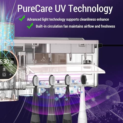Toothbrush Cleaner and Holder for Bathrooms Wall Mounted with Fan Drying&30min Timing Function Cruise Air Drying,Electric Toothbrush Holder with 4Toothbrush Slots,Toothpaste Dispenser with Led Smart - Thumbnail 3