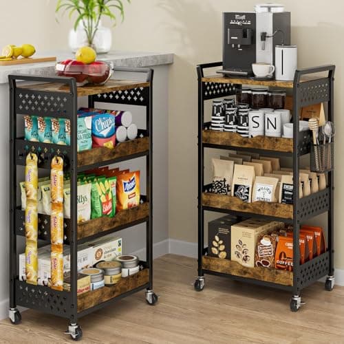 MJIMKE 4-Tier Utility Rolling Cart with Wheels - Kitchen Organizations and Storage Metal Cart, Detachable Fruits Coffee Snacks Art Craft Storage Cart for Bathroom, Pantry & Laundry, Black - Image 1