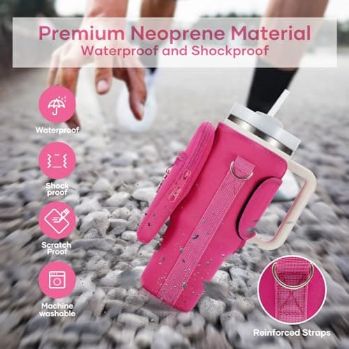 linmaya Water Bottle Carrier Bag for Stanley Cup 40/30oz with Phone Holder Pockets,Neoprene Water Bottle Cross-body Bag with Adjustable Shoulder & Hand Strap Stanley Cup Accessories - Thumbnail 6