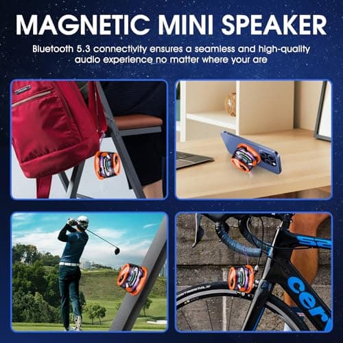 Magnetic Bluetooth Speaker,Small Bluetooth Speaker with Multi-RGB Color Light and Phone Holder for Metal Surface, Perfect Mini Speaker for Shower,Room,Bike,Car,Outdoor Gifts for Teens (1 Pack Orange) - Thumbnail 2
