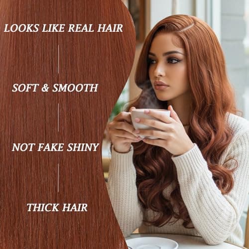 Barbique Ginger Orange Synthetic Lace Front Wig for Women, 13x6 Lace Front, Long Wavy with Baby Hair, Deep Parting, Natural Hairline, Hd Lace, Heat Resistant Fiber Wig 26 Inch - Thumbnail 3