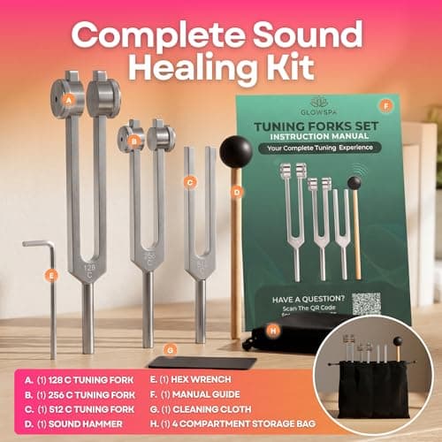 Tuning Forks for Healing Set – 128Hz, 256Hz & 512Hz Weighted Tuning Fork Kit with Rubber Mallet, Sound Healing Therapy Tools for Chakra Balancing, Meditation, Yoga & Stress Relief - Thumbnail 2