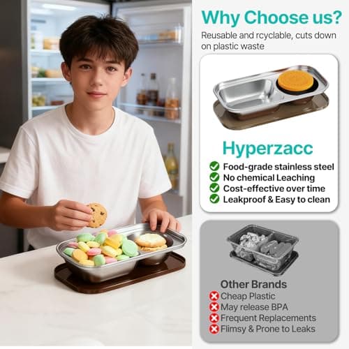 Hyperzacc Reusable Snack Containers with Lids,2 Compartment Snack Containers with a Salad Dressing Contaienr,Grab and Go Stainless Steel Containers for Travel, Outdoor Camping and Daily Use (4) - Thumbnail 4