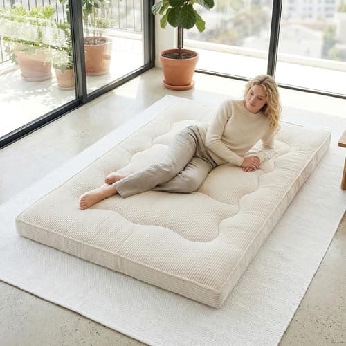 cidludto Japanese Floor Futon Mattress Full Size，4" Futons Sofa Couch Bed, Floor Mattress for Adults, Thicker Tatami Mat Sleeping Pad Foldable, Floor Futons Cushions, Beige