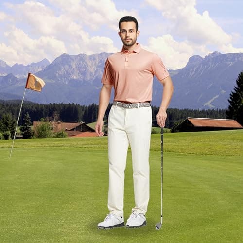M MAELREG Mens Golf Shirts Short Sleeve Jacquard Casual Performance Moisture Wicking Collared Polo Shirts for Men Orange - Thumbnail 2