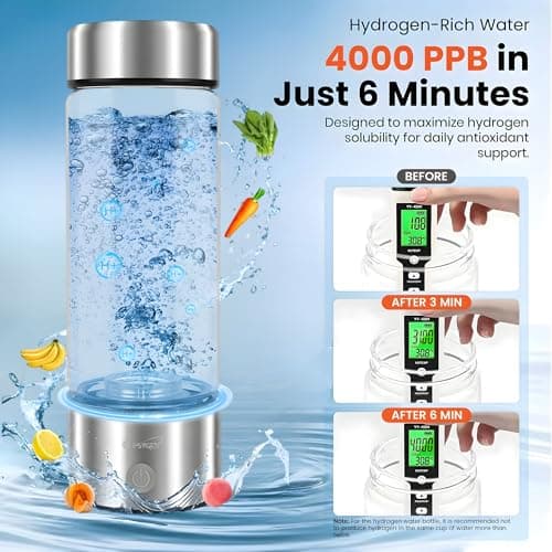 2026 Hydrogen Water Bottle, Up to 3100 PPB in 3 Mins, SPE PEM Tech, 1500mAh Rechargeable Portable Hydrogen Water Bottle, 420ml/14OZ for Travel, Gym, Home, Office, Daily Use | Gift for Family & Friends - Thumbnail 2