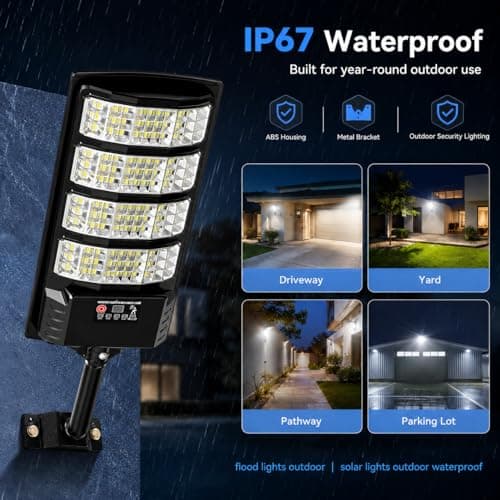 Solar Lights Outdoor, Solar Street Lights Outdoor Dusk to Dawn with Motion Sensor & Remote Control, Wide Angle Solar Flood Lights Outdoor IP67 Waterproof for Parking Lot, Yard & Driveway (4PACK) - Thumbnail 6
