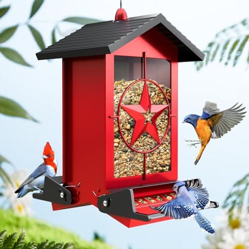 Squirrel Proof Bird Feeders for Outdoors with Weight-Activated, Metal 5LB Large Wild Bird Feeders for Cardinals,Blue Jay,Finch, Weatherproof Durable Hanging Bird Feeder for Backyard,Garden (Red) - Image 1
