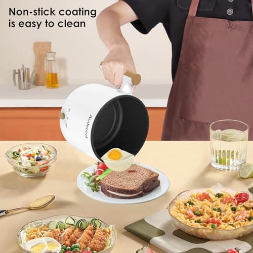 Audecook Hot Pot Electric with Steamer, 1.8L Portable Mini Travel Cooker, Multifunctional Non-Stick Electric Skillet for Stir Fry/Stew/Steam, Perfect for Ramen Noodles/Pasta/Egg/Soup/Oatmeal (White) - Thumbnail 4