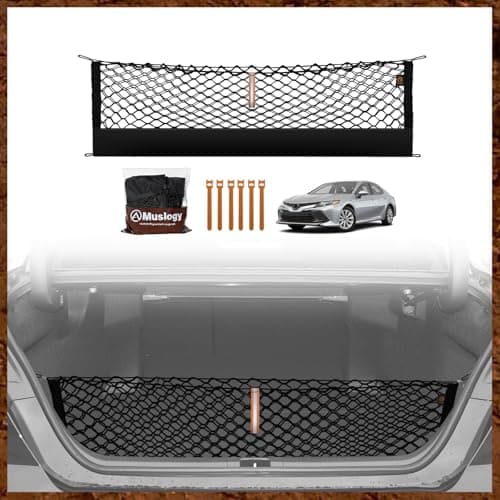 Muslogy Truck Bed Cargo Net Trunk Netting Compatible with 2018-2025 2026 Toyota Camry Accessories, Pickup Cargo Organizer SUV Sedan Storage Net w/Heavy Duty Carabiners
