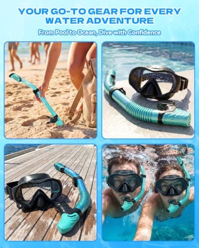 Aegend Diving Dry Snorkel for Adult & Youth - Foldable Snorkeling Gear with Top Dry Valve, Perfect for Snorkeling, Freediving, Swimming and Scuba Diving (Cyan) - Thumbnail 5
